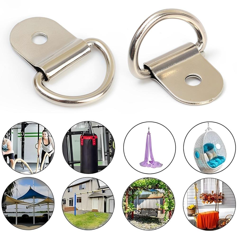 10pcs D-Shaped Car Pull Ring Hooks Heavy Duty Rust-Resistant Silver Fixed Anchor for Truck Trailer RV Boat Securing Cargo Towing