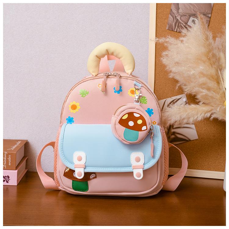 

School bag, small mushroom, children s backpack for 3-6 years old, new lightweight and cute baby backpack batch рожевий