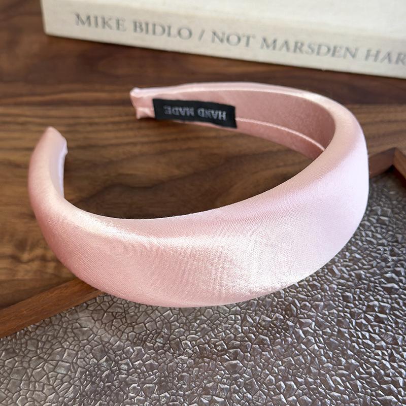 Spring/summer New Bright-coloured Satin Headbands 4cm Wide-Brimmed Sponge Hair Band Woman Temperament Hair Hoop Hair Accessories