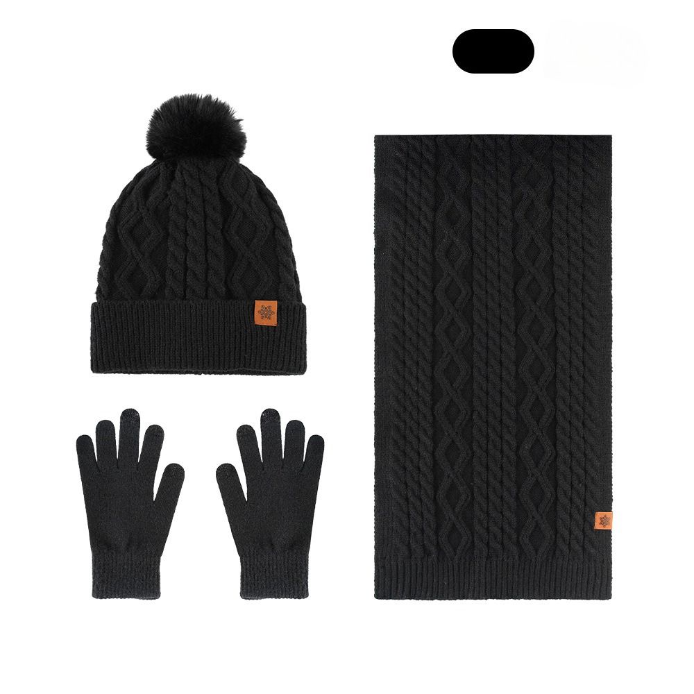Hat Scarf Gloves Three Piece Set Winter Outdoor Velvet Warm Ear Protection Knitted Hat