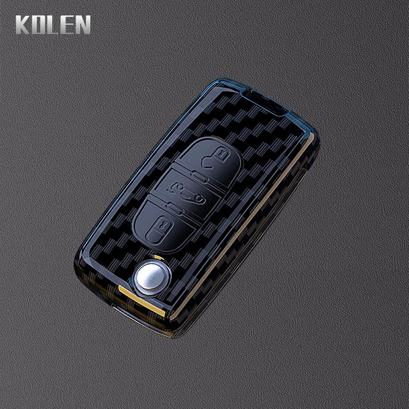 

Abs Carbon Fiber Car Flip Key Case Cover For Peugeot 107 207 307 308 407 607 3008 5008 For Citroen Xsara Picasso C3 C4 C5 C6 C8