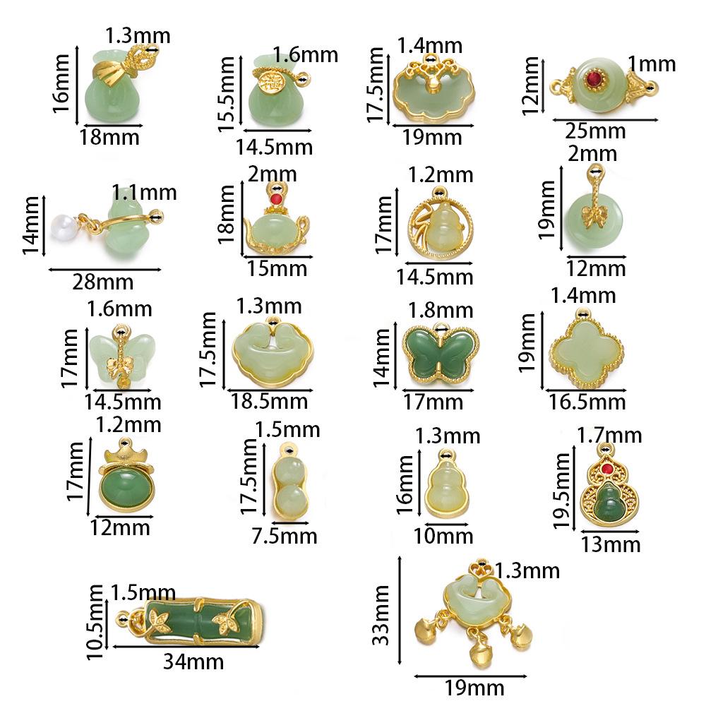 2Pcs Glass Alloy Inlaid Jade Pendant Safety Buckle Cloud Lock Pendant Handmade DIY Bracelet Necklace Antique Clothing Accessories