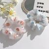 Organza Mesh Embroidery Flowers Scrunchies Women Romantic Pink Blue Hair Rope Transparent Tulle Hair Ties Hair Accessories