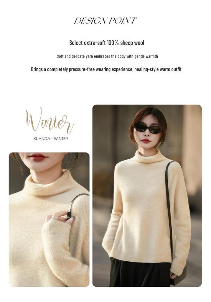 Women's Wool Pile Collar Sweater Base Layer: Solid Color, Long Sleeve, Split Hem - New Autumn/Winter Collection