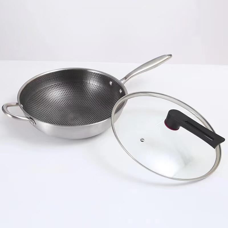 ZISIZ 316 Stainless Steel Non-Stick Wok with Glass Lid