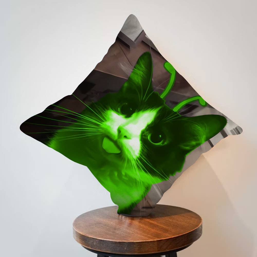Cute Green Alien Cat Cushion Cover Pillow Cover Decor Pillowcase Printed Cushion Case for Couch