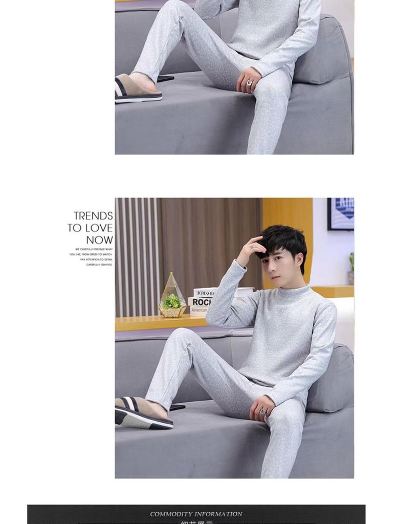 Men's Autumn/Winter Warm Fleece Pajama Set - Half-High Collar, Solid Color, Middle-Aged & Elderly