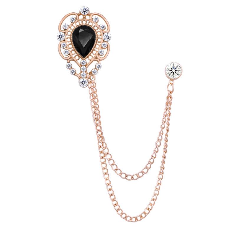 European & American Fashion Hollow Water Drop Brooch: Heart Chain Tassel Corsage for Men's and Women's Coats - Stylish, High-End Accessory.