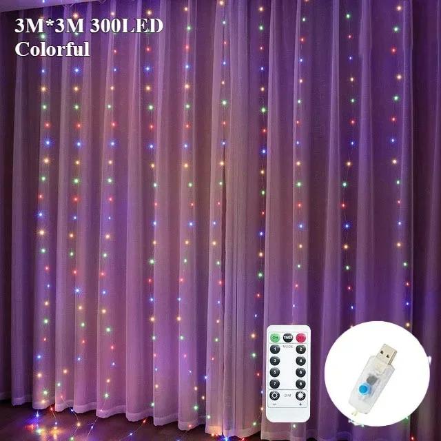 LED Curtain String Light USB With Remote 8 Lighting Modes Fairy Garland Festoon for Wedding Holiday Bedroom Christmas Decoration