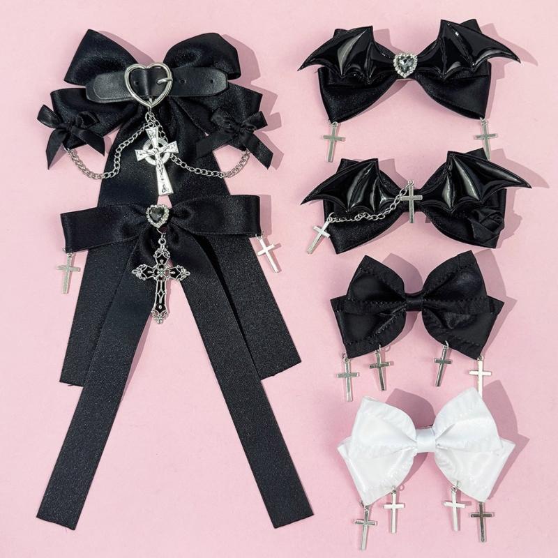 1PC Elegant Bows Hair Clip with Heart Crosses Design Soft Fabric Hairpin For Women Girls Daily Use