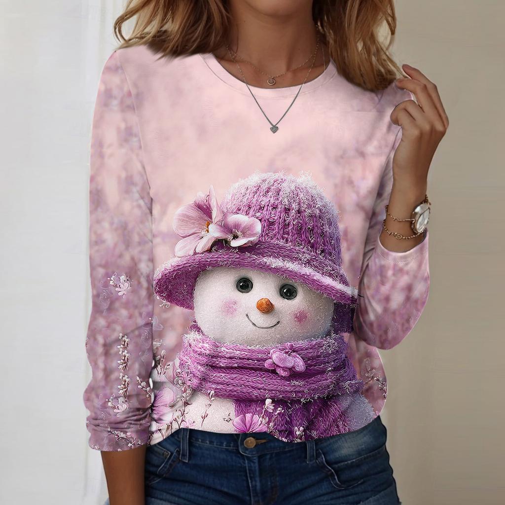 Long Sleeve Shirts For Women Cute Print Graphic Tees Blouses Casual Plus Size Basic Tops Pullover