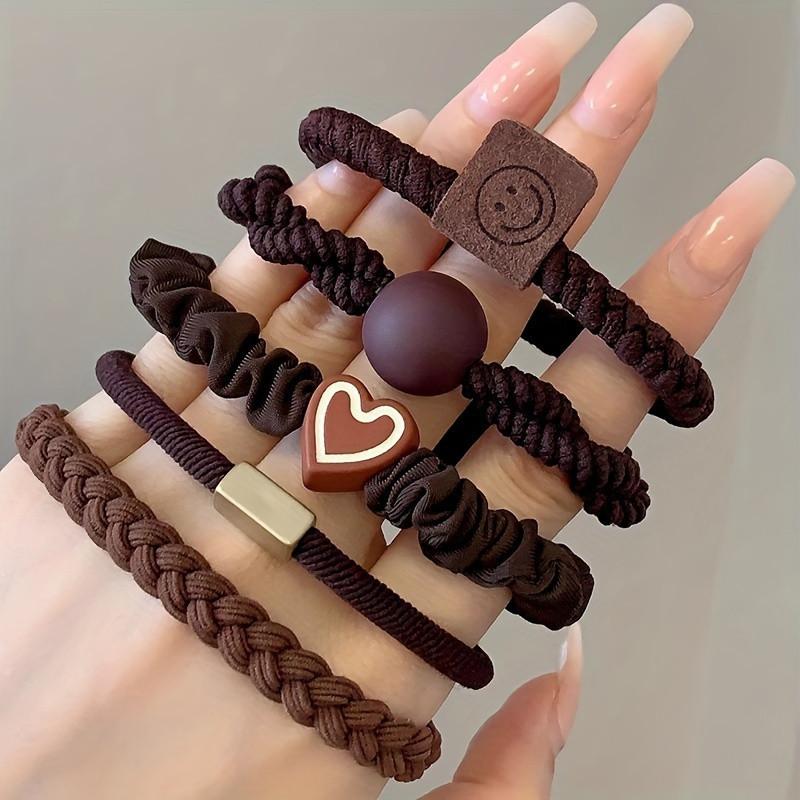 5pcs Simple Heart-shaped Hair Ring Women High Elastic Korean-style Rubber Band Hair Accessories