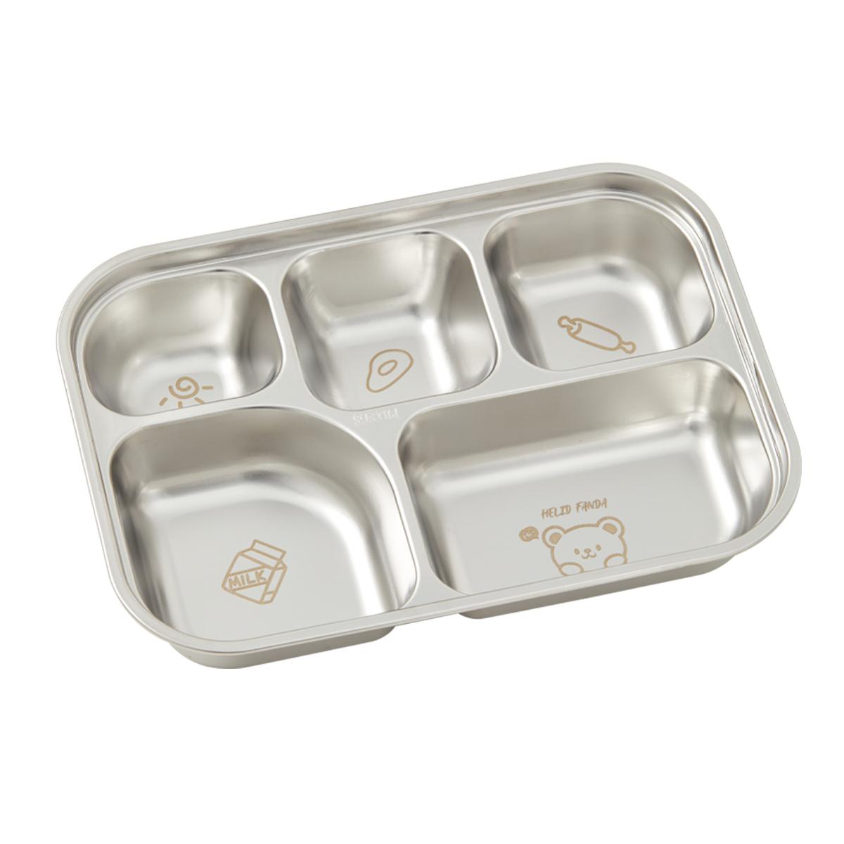 

1 л Обеденная тарелка из нержавеющей стали 304 Прочная тарелка для еды 4/5 секционная Ланч-бокс Кухонная посуда 4/5 секции Обеденное блюдо