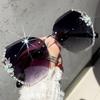 New Borderless Metal Sunglasses Women's Decorative Diamond Sun Glasses Gradient Lens Women Luxury Brand Designers Eyewear UV400