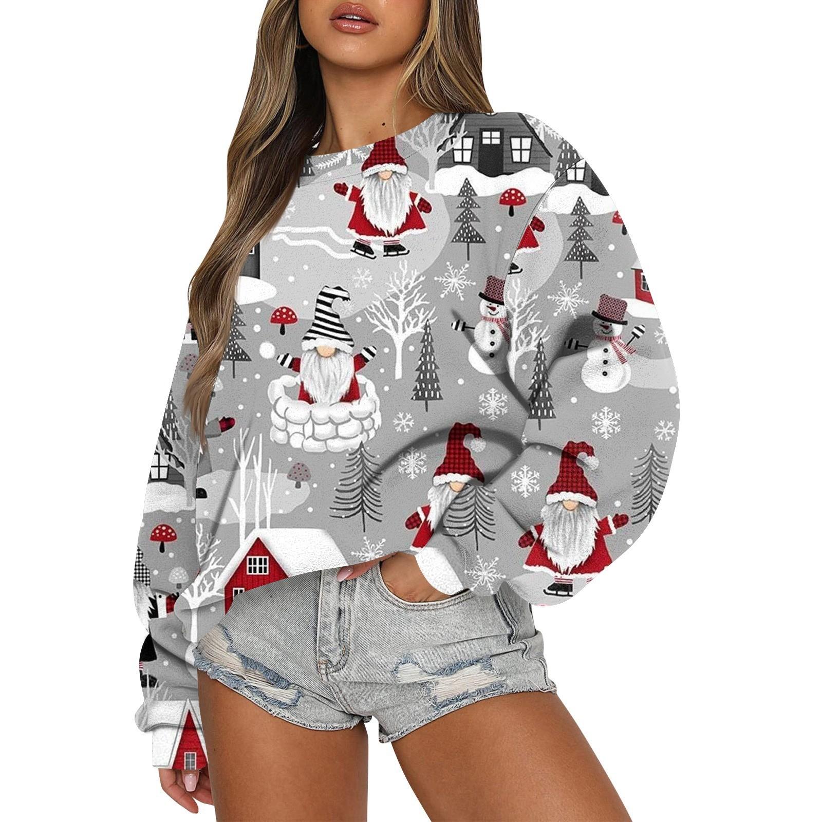 

Women Winter Tops Women s Long Sleeve Sweatshirt Christmas Casual Crewneck Loose Fit Pollover Tops XXL