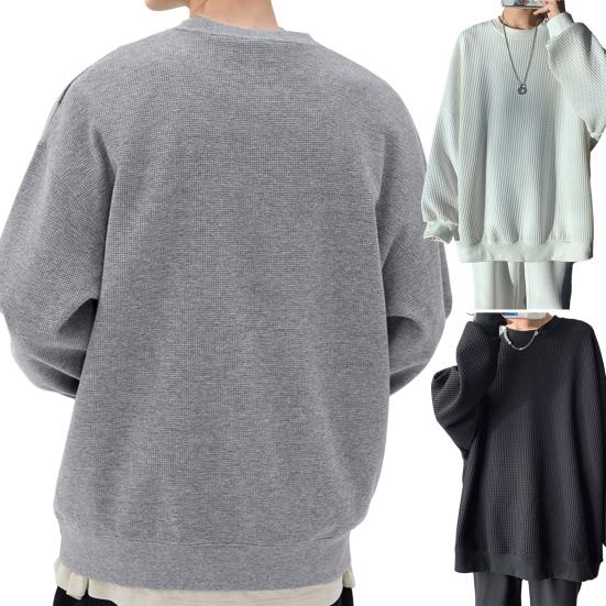 Men Shirt Solid Color Super Soft Loose-fitting Long Sleeve Breathable Decorative Polyester Autumn Spring Men Baggy Pullover Male Tops for School