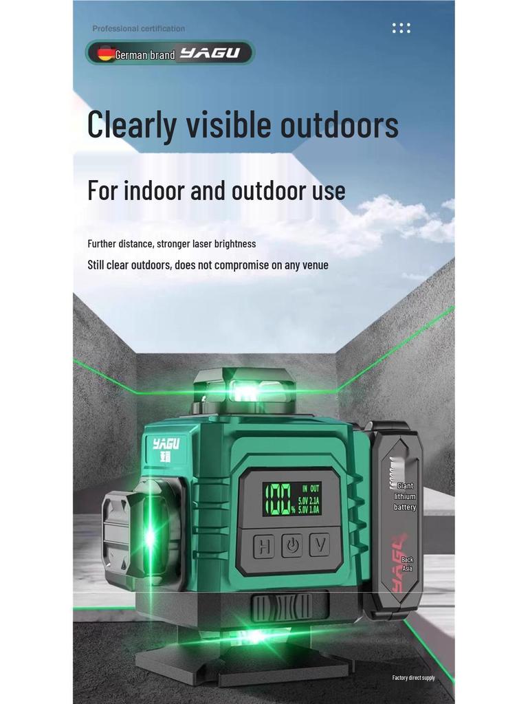 Yagu 12-Line High-Precision Green Laser Level with Automatic Outdoor Leveling