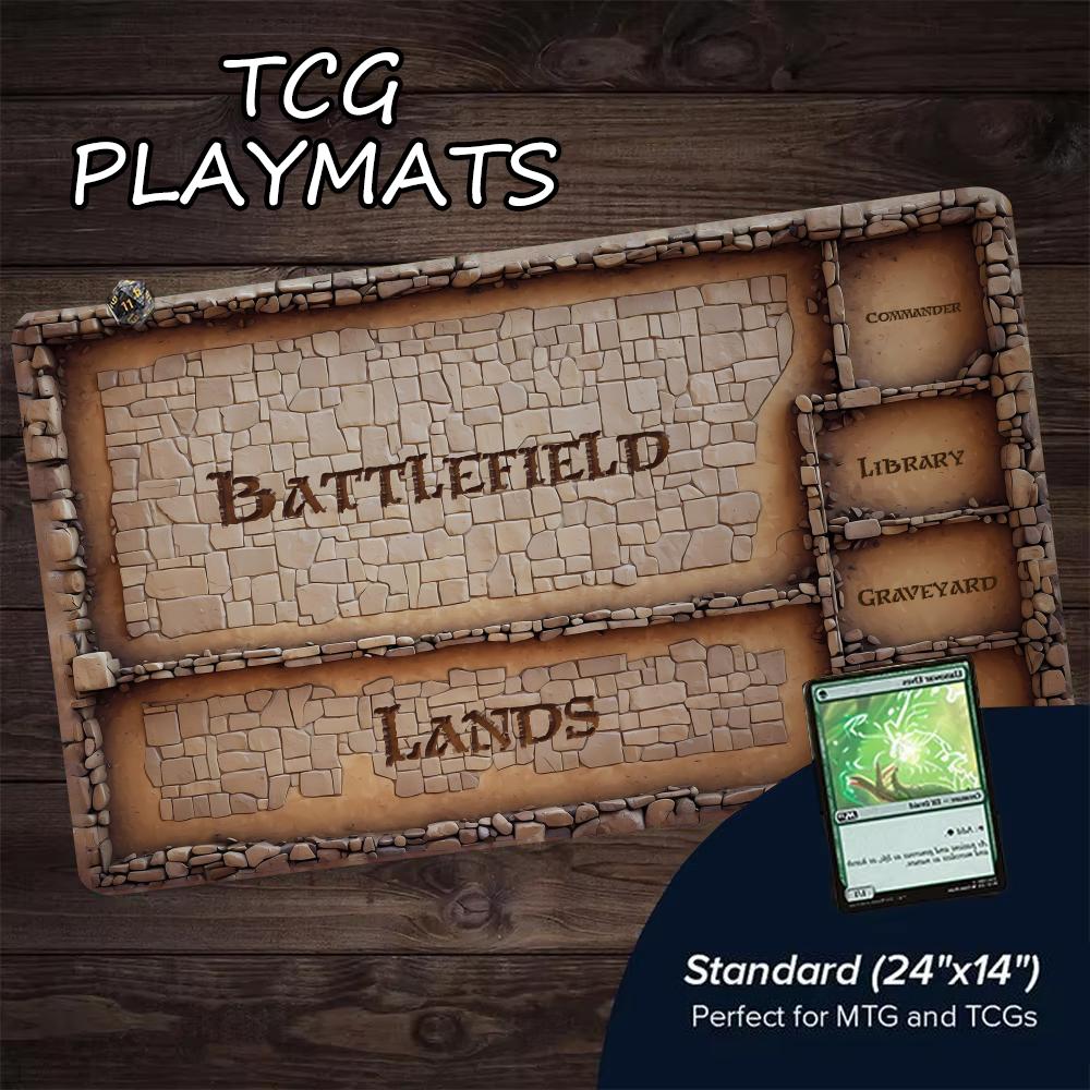 Retro Stone Brick Pattern MTG Playmat 24"X14" Magic Card Mat with Stitched Edge Non-Slip Tabletop Playmat Board Game Mat for TCG