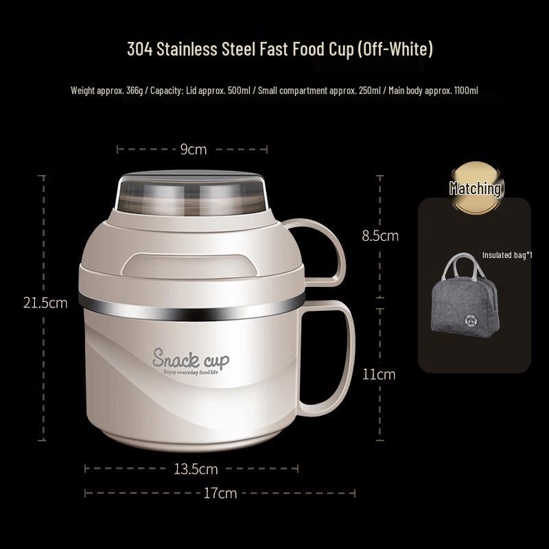 

ZISIZ Portable Stainless Steel Lunch Cup with Spoon and Insulated Bag