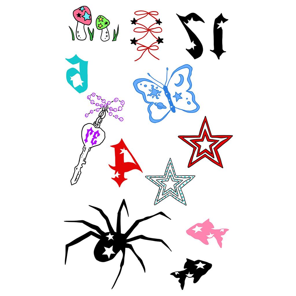 Y2K Sexy Butterfly English Cross Finger Waist Belly Tattoo Sticker Holiday Party Decoration Sticker
