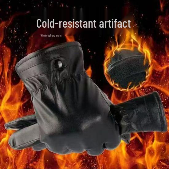 Touchscreen PU Leather Gloves - Men's & Women's Winter Warm Fleece-Lined, Windproof Black Cycling Gloves