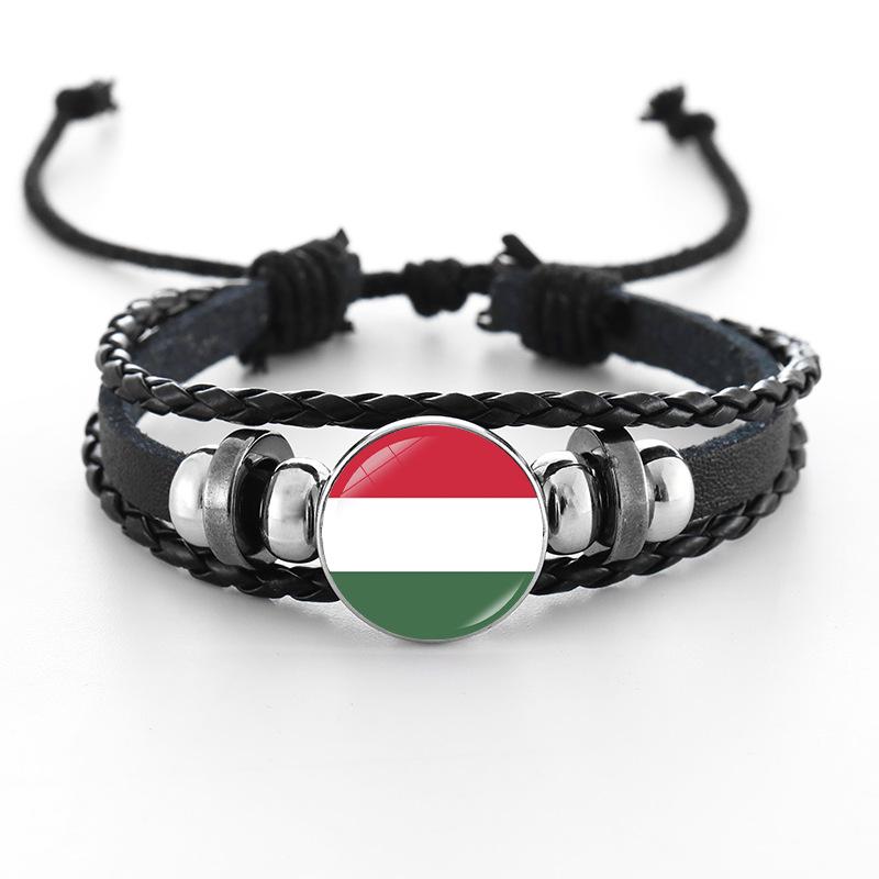 European Cup National Flag Woven Leather Bracelet - Handmade Punk Style