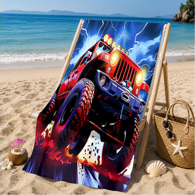 Nighttime Truck Drive Beach Towel, Microfiber Beach Towel, Perfect For Pool, Beach, Travel, Home Decor Beach Party Fan gifts