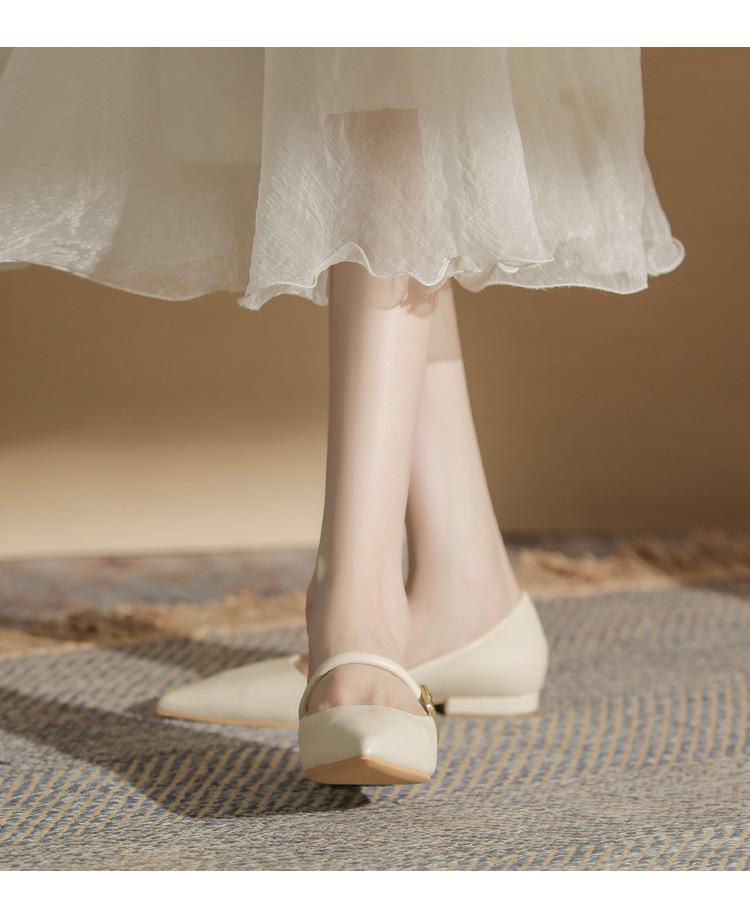 Fashionable French Pointed Toe Beige & Black Flat Shoes for Women