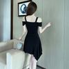 Satin Polyester Bodycon Dress With Vneck And High Waist For Office Wear