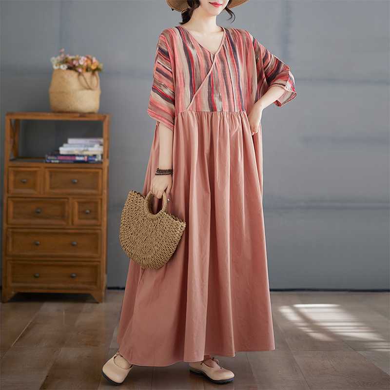 

Summer V-neck Dress Plus-size Long Dress one size
