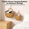Handwoven Rattan Wall Hanging Basket - Wicker Storage Organizer for Kitchen, Bathroom & Home, Hanging Fruit Basket with Handle