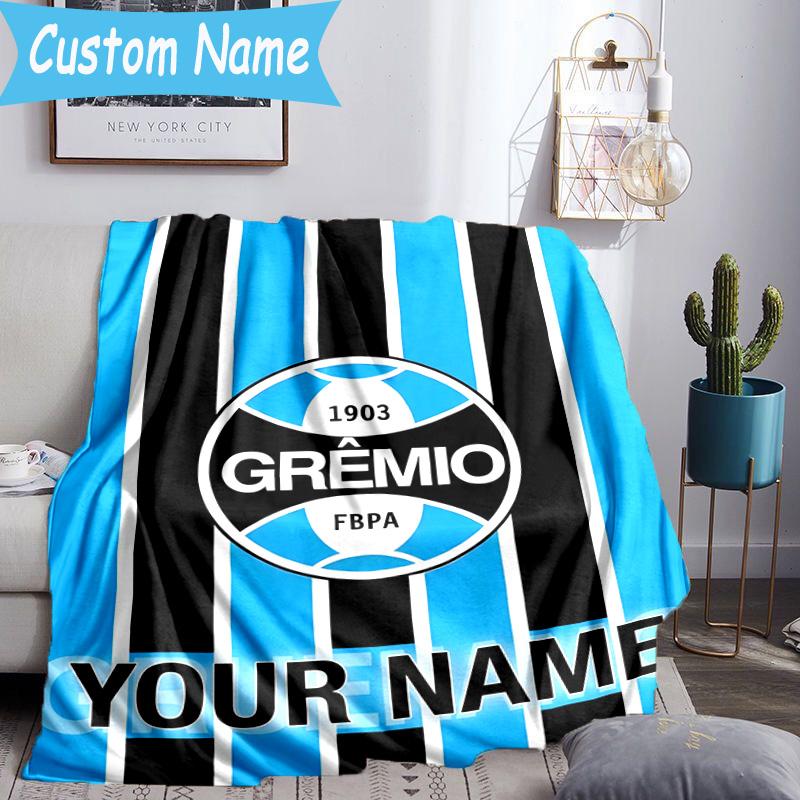 Custom Name Gremio Football Club Emblem Flannel Blanket, Use for Birthday/Holiday Gift, Soft Blanket for Sofa/Bed/Camping/Office, Home Decor