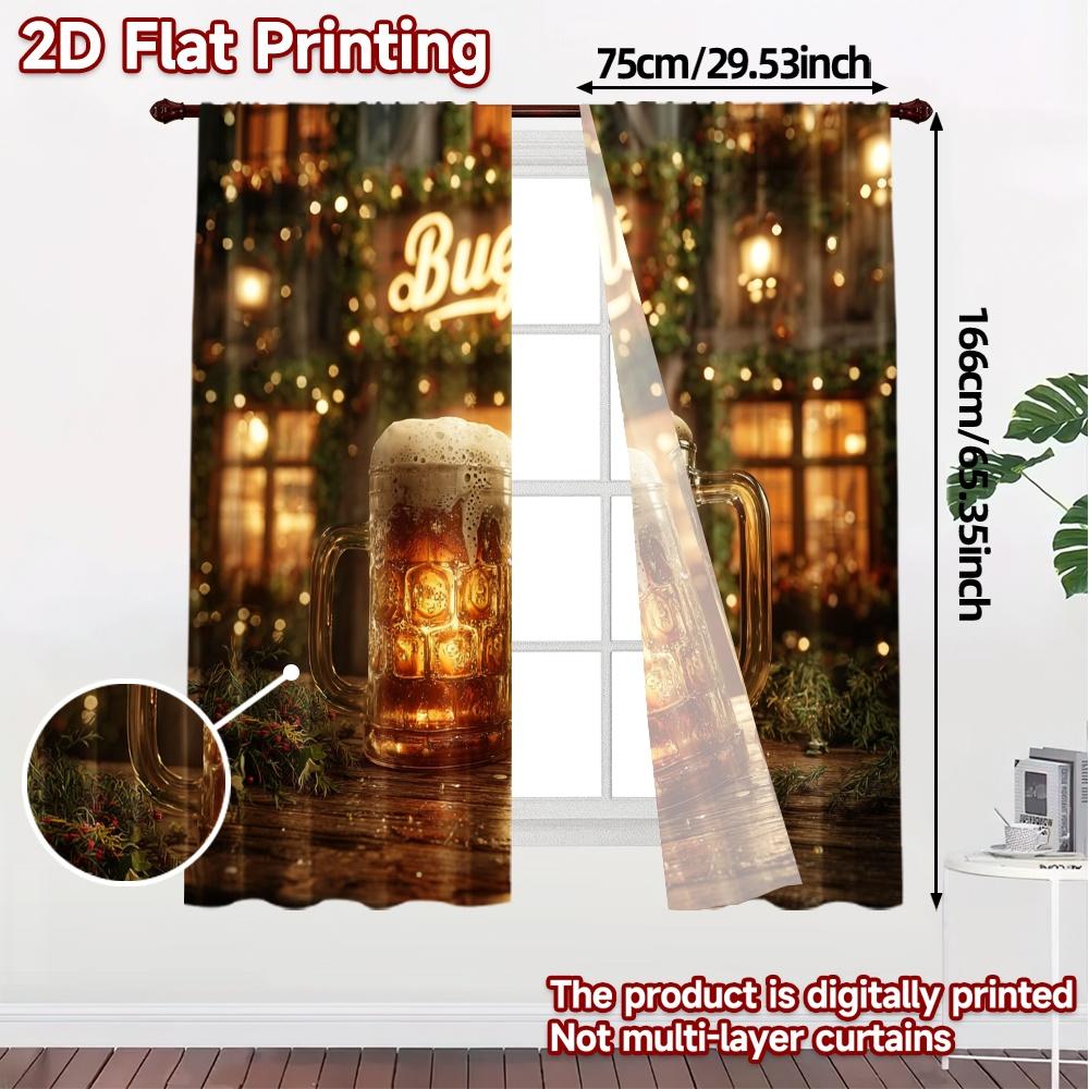 Set Of 2 Flat Printing Curtains Without Rod Beercheers Popular Window Treatment Versatile Polyester Fabric Curtain