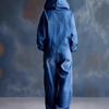 2026 Europäischer Damen-Denim-Print-Overall mit großen Taschen, langen Ärmeln und langen Hosen