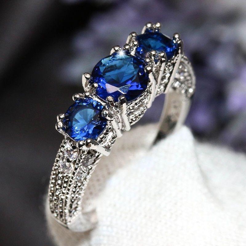Fashion Elegant Blue Color Zircon Unique Design Ring Temperament Dignified Ladies Jewelry Engagement Wedding Anniversary Jewelry