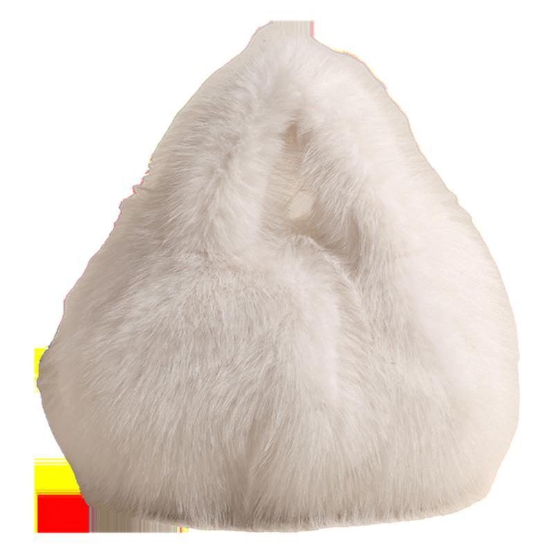 2025 New Hair Bag Women's Imitation Fox Hair Pleated Soft Hand Bag Large Capacity Handbag Plush Bag