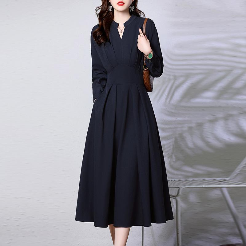 

Весенне-осеннее темпераментное красивое платье женское новое с длинным рукавом, приталенное, с V-образным вырезом, омолаживающая юбка 3XL