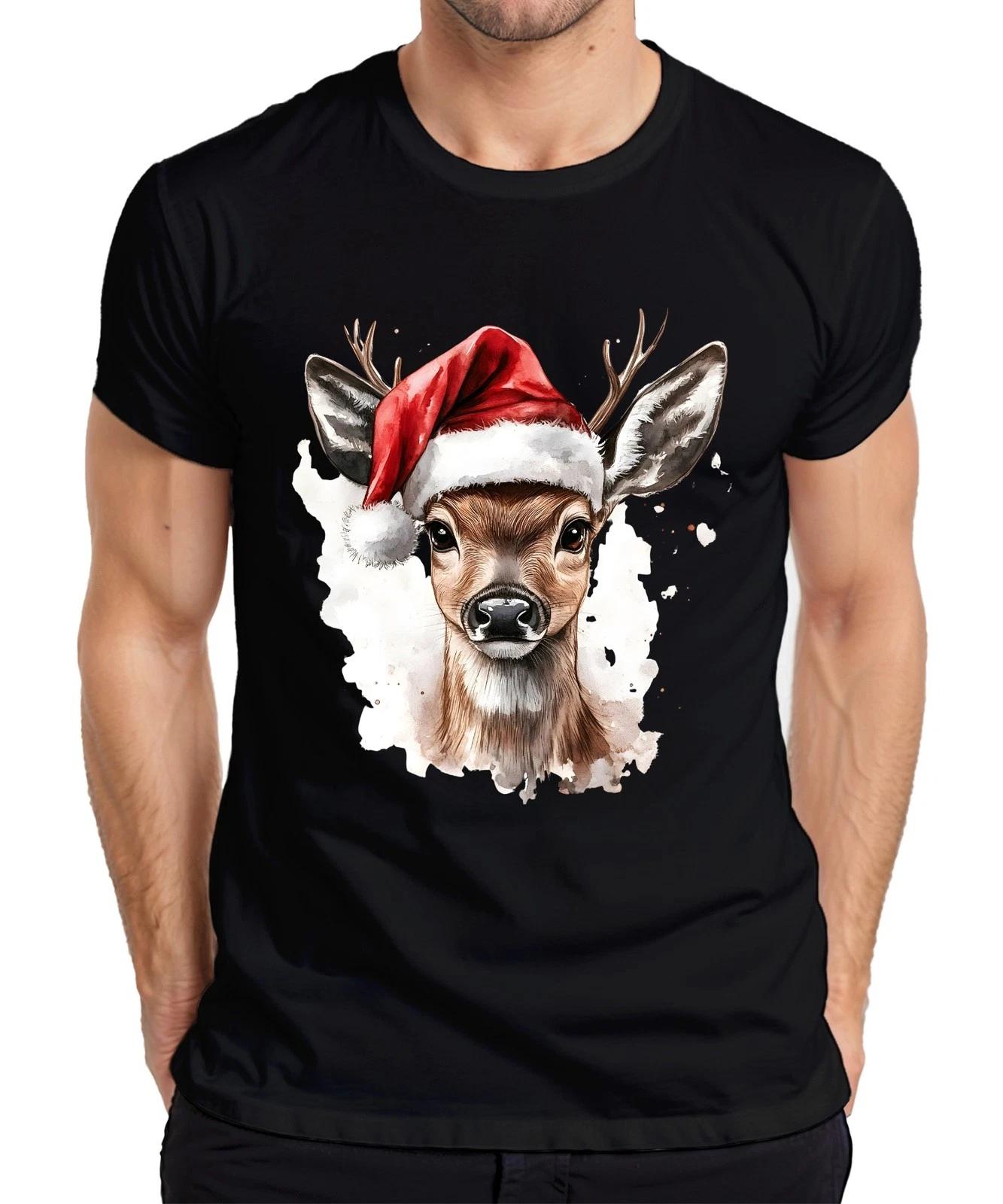 Rehkitz Santa Hut Weihnachten Aquarell festlich Geschenk Retro Herren T-Shirt XS