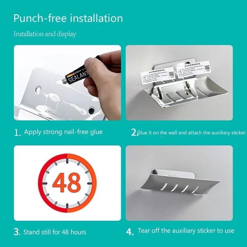 Soap Dish Tray Soap Holder Wall-mounted Non-porous Drain Soap Dish For Holding Soaps Household Bathroom Portable Soaps Dishes