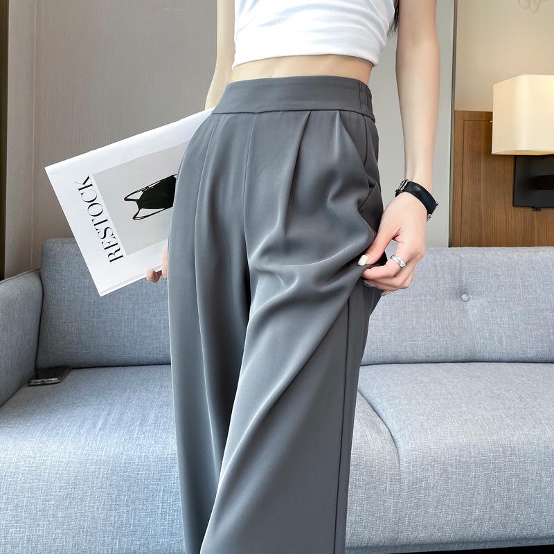 2025 Women's High-End Gray Wide-Leg Suit Pants - Lightweight Spring/Summer