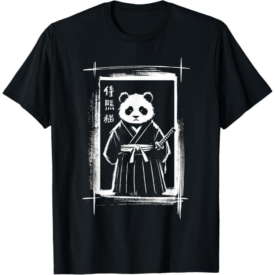 Samurai Panda Japanese Art Sumi-e Novelty Kawaii Funny Panda T-Shirt S