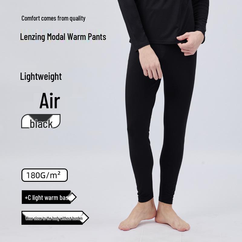 Men's Modal Thermal Set: Thin Base Layer with Round Neck Top & Trousers for Autumn/Winter