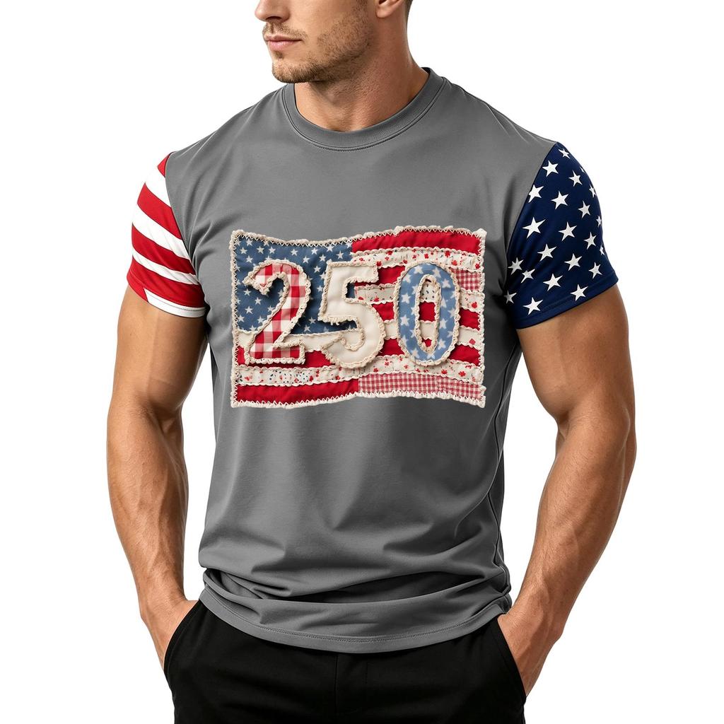 Men's Independence Day Flag Print Short Sleeve T-Shirt, Loose Casual Daily Summer Tops