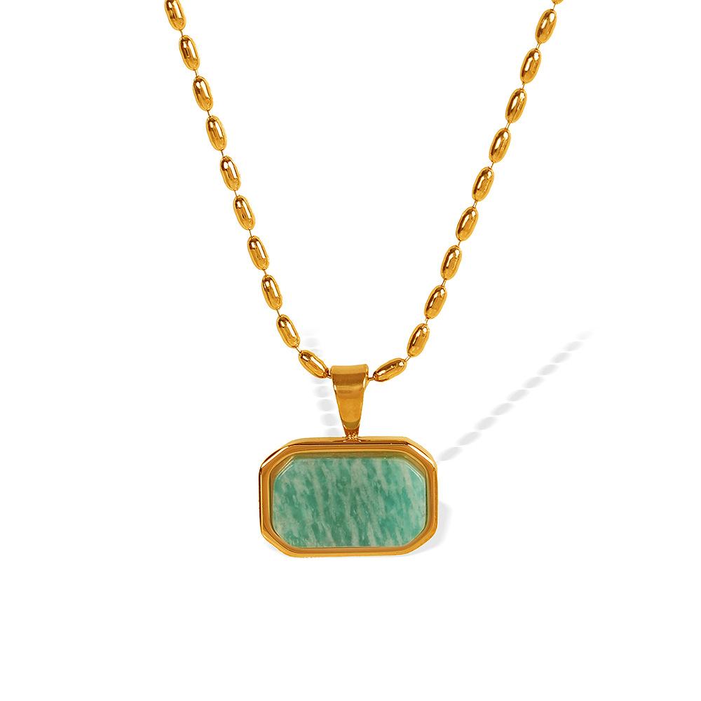 Yori Fashion Natural Stone Pendant Necklace 18K Gold Plated Hypoallergenic Stainless Steel Daily Wear Jewelry New