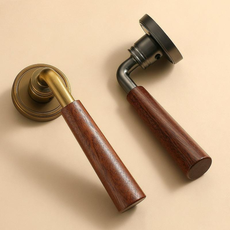 Middle Ancient Style Indoor Door, Walnut Wood Grain Bedroom Door Handle, Door Lock, Room Use, Silent Split Handle Lock