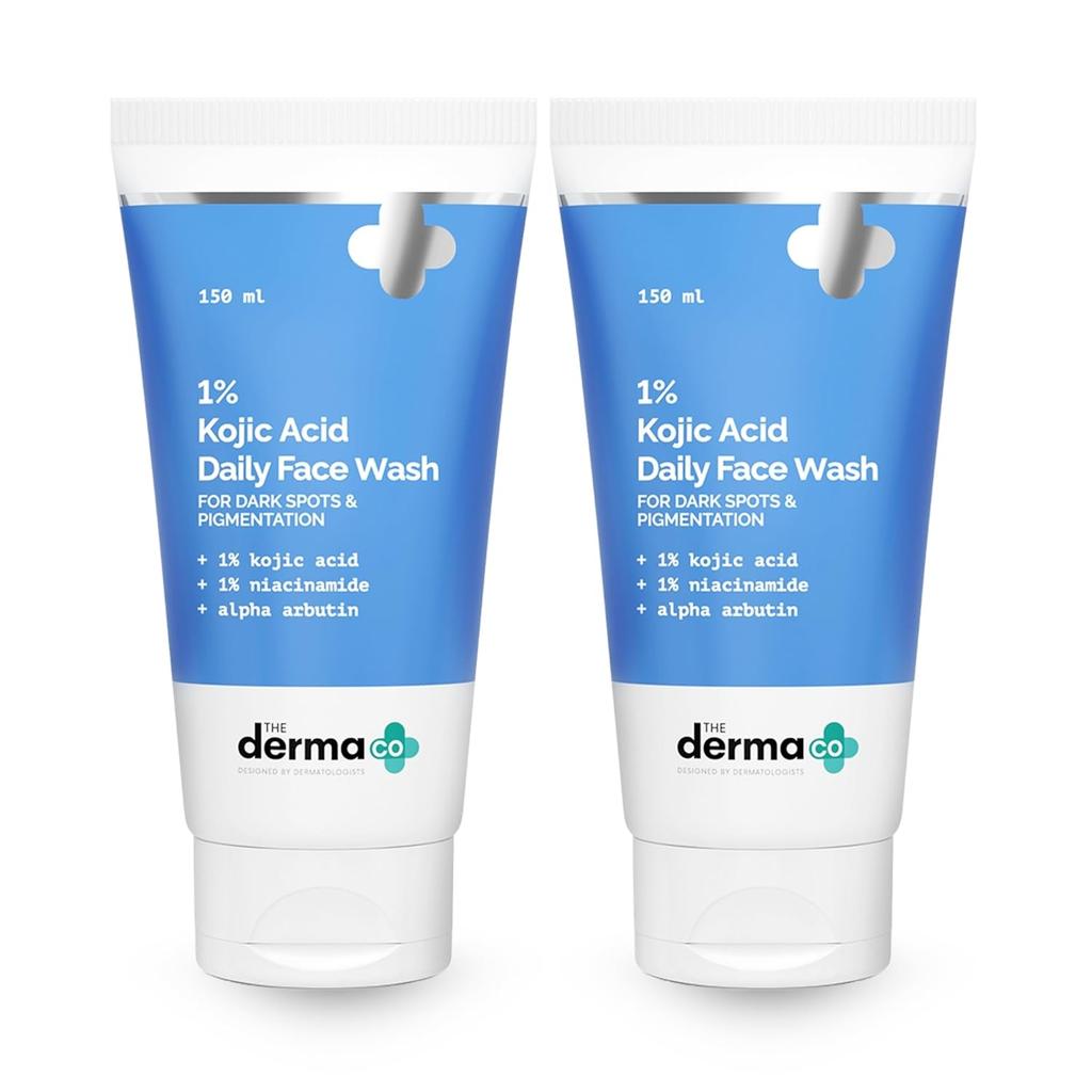 The Derma Co 1% Kojisäure Gesichtswaschgel mit Niacinamid & Alpha-Arbutin 150 ml 2er-Pack Hellt die Haut auf