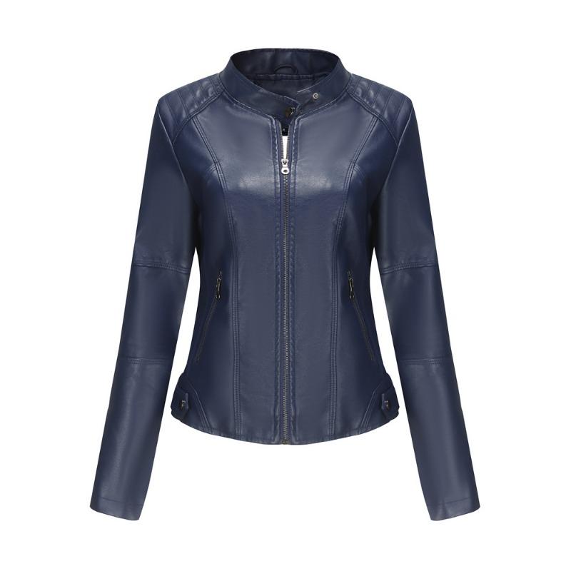 Stand-up Collar Leather Jacket Women's New Leather Jacket Women's Jacket Slim Thin Small Coat Women's Motorcycle Clothes