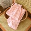 2026 New Women's Sleepwear 100% Cotton Gauze Lace Checkered Pants Japanese Minimalist Home Pants Bottoms Womens Sleepwear
