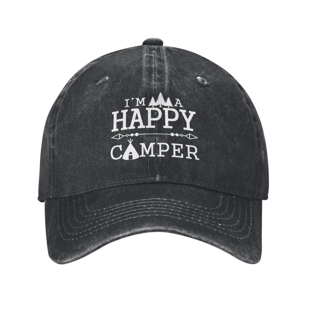 Denim Cap I'm A Happy Camper Baseball Dad Cap Classic Adjustable Sports for Men Women Hat, Black