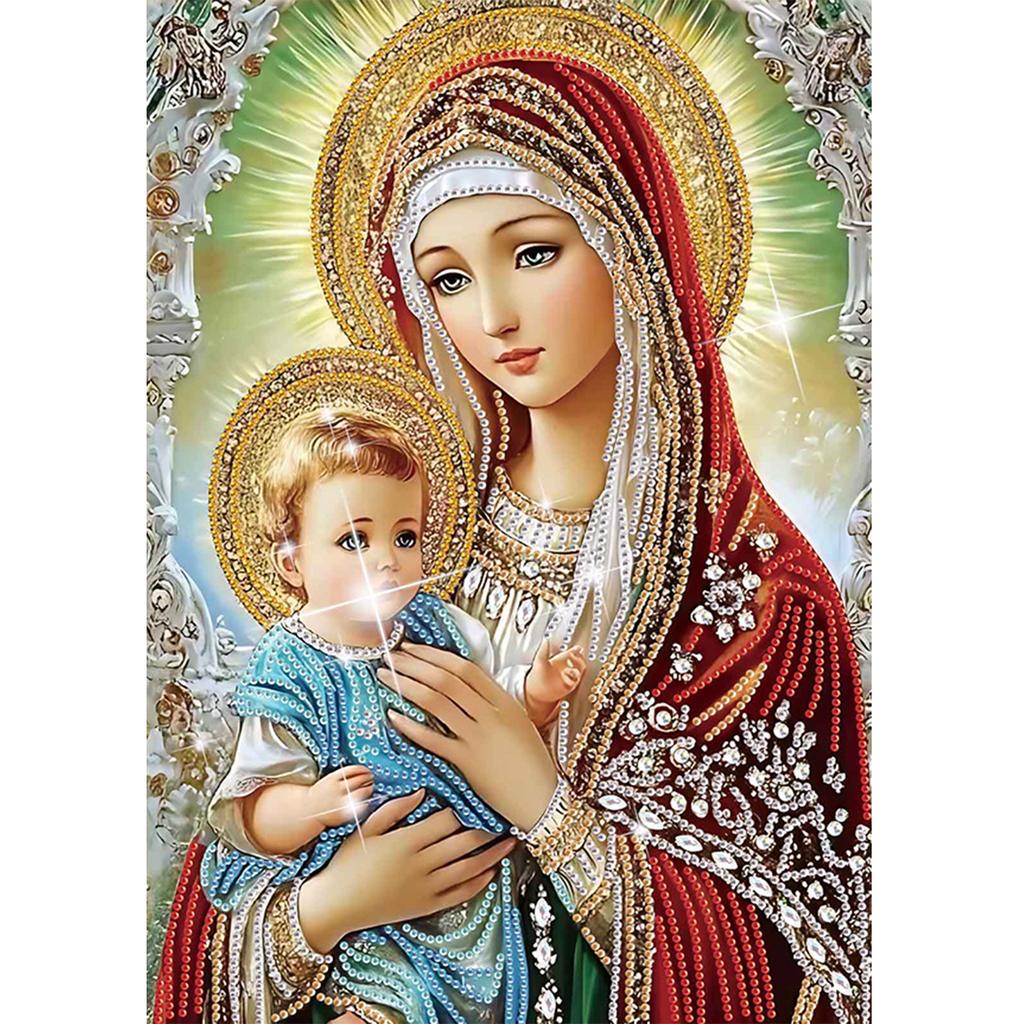 Jungfrau Maria Teilweise DIY 5D Speziell geformter Bohrer Diamantmalerei Edelstein Kunst für Erwachsene/Anfänger Geschenkidee Heimwanddekoration 30x40cm